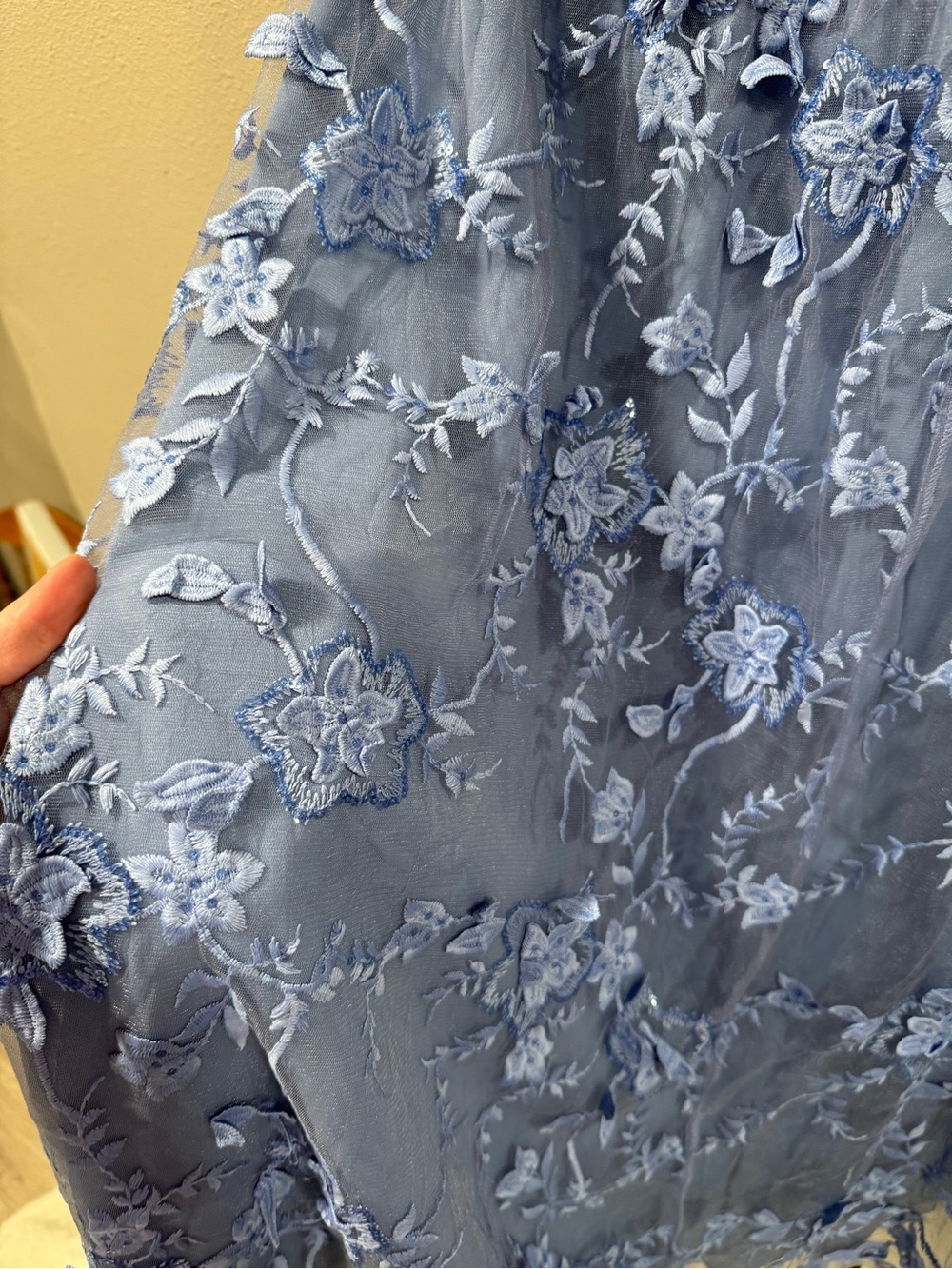 NWT Bloomchic Floral Embroidered Patchwork Mesh Dress in Blue - Picture 7 of 8